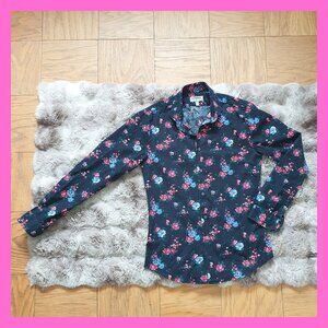 Express Men's Button Down Shirt Slim Fit Black Floral Long Sleeve 100% Cotton S